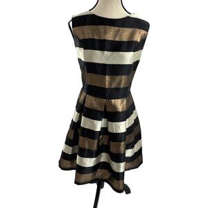 Charming Charlie Womens Size M Dress Black Gold Stripe Fit Flare Party Cocktail